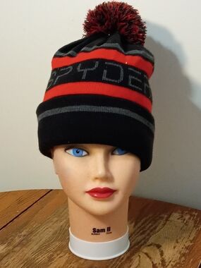 Spyder Kids Pom Beanie Hat in Black and Red